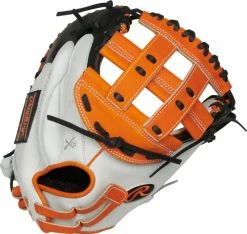 33 Inch Rawlings Liberty Advanced Color Series RLACM33FPOB Women's White/Orange/Black Fastpitch Softball Catcher Mitt
