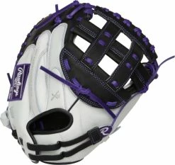 33 Inch Rawlings Liberty Advanced Color Series RLACM33FPPU Women's White/Purple/Black Fastpitch Softball Catcher Mitt